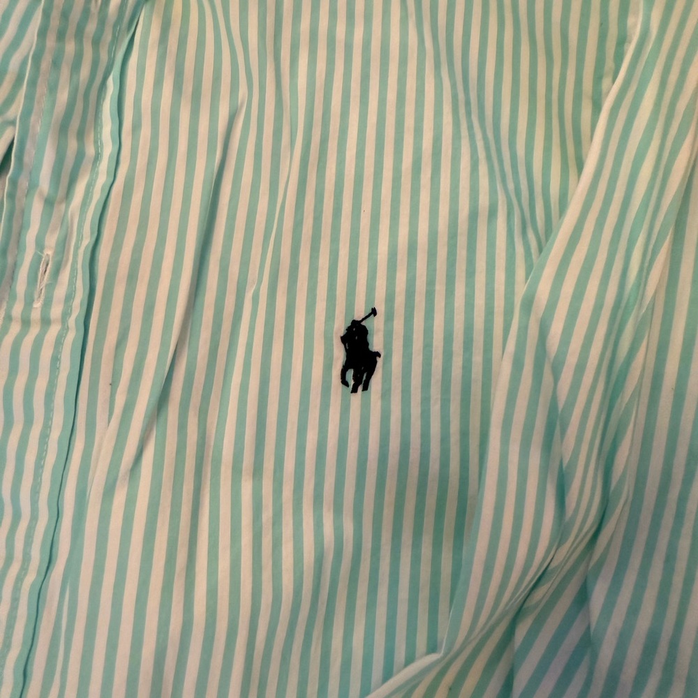 Boys XL Ralph Lauren Polo button down. Mint Green. stripe. SZ 18-20. - Picture 3 of 3